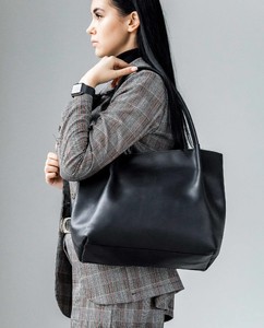 High Quality Black Leather Tote, Woman Leather Bag, Leather Tote Bag, Tote Leather Bag, Leather Shopping Bag - Product Image 2