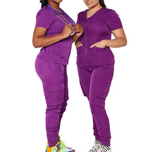Ensemble d'uniformes médicaux unisexes en tissu sergé extensible en spandex, doux, petite commande, personnalisable, pour infirmières et personnel hospitalier - Product Image 3