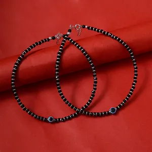Chevillères en laiton argenté, plaqué or, style bohème, avec motif œil porte-bonheur, perle noire et motifs papillon et numérotés, serties clos, cadeau de protection pour femme - Product Image 1