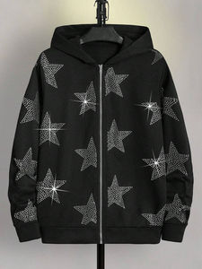 เสื้อฮู้ดดี้ผู้ชายแบบหลวมสำหรับฤดูหนาว ผ้าฟลีซหนานุ่ม 100% ผ้าฝ้าย รับผลิตตามแบบ OEM พร้อมปักโลโก้และตกแต่งด้วยคริสตัล สไตล์สตรีทแวร์ลำลอง - Product Image 1