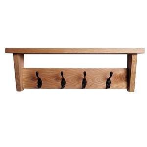 Handmade rắn gỗ sồi treo tường Rack áo với kệ và sắt móc Home Organizer Key chủ và khăn móc áo - Product Image 1