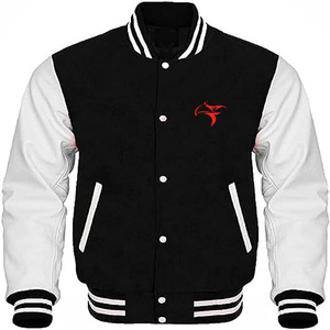 Vestes universitaires de baseball personnalisées pour hommes Letterman noir-Vestes universitaires à manches en cuir enduit avec poches brodées en usine - Product Image 1