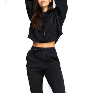 High Quality Wholesale Cotton Ladies Blank <b>GYM</b> <b>Long</b> <b>Sleeve</b> Tracksuit Crop <b>Tops</b> Crop <b>top</b> Sweatshirt Custom LOGO Cropped Hoodies - Product Image 4
