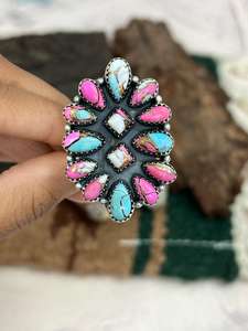 Nouveau Design 925 Sterling Silver Cotton Candy Turquoise Anneau Réglable Bold Contraste Bijoux À La Main Boho Fine Jewelry Anneaux - Product Image 4