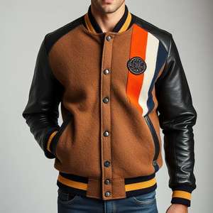 Veste universitaire vintage de qualité supérieure : corps en laine, manches en cuir, patchs de logo personnalisés, boutons-pression, matelassage épais et chaud, vente en gros - Product Image 5