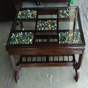 Table en verre pour la maison, l'hôtel, le salon, couleur marron, Table basse, mobilier moderne en bois, forme carrée, Center de Table - Product Image 5