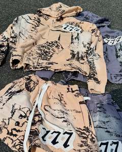 Sudaderas con capucha de lavado ácido con logotipo personalizado, pantalones cortos de sudor, Top corto negro, camiseta sin mangas de lavado ácido, Conjunto de camiseta y pantalones cortos - Product Image 4