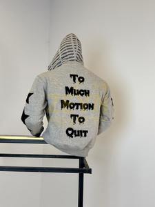 <b>Men</b> Full Zip Hoodie Vintage patchwork Print Street Style Hoodies Custom design Breathable <b>grey</b> color hoodie with black patchwork - Product Image 4