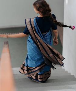 Sari de seda Banarasi de diseño con trabajo de tejido, blusa sin coser, para fiestas, todas las estaciones, precio al por mayor, prenda étnica, azul - Product Image 4