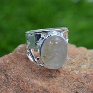 Trending 925 Sterling <b>Silver</b> Golden Rutile Gemstone <b>Ring</b> Jewelry Handmade <b>Silver</b> <b>Boho</b> Style <b>Ring</b> Jewelry for Women Gift Girls - Product Image 1