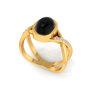 Bague de fiançailles en or jaune 18 carats massif avec pavé de diamants et onyx noir ovale naturel, cadeau de mariage avec pierres précieuses, fabricant de bijoux fins - Product Image 1