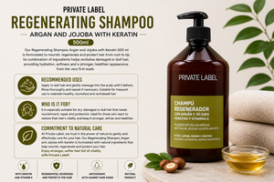 Shampoo à l'argan, au jojoba et à la kératine en marque privée 500ml OEM |   Shampoo réparateur régénérant et nourrissant anti-âge pour cheveux |   Espagne UE - Product Image 3