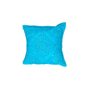 Turquoise <b>Blue</b> 16x16 Cotton Cushion Covers Mirror Work Decorative Throw Pillow Accent Pillows for Home Handmade <b>Sofa</b> <b>Bed</b> Set - Product Image 4