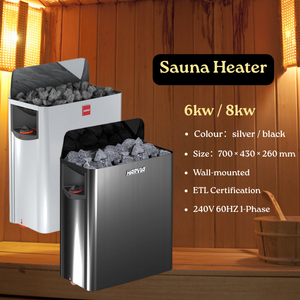 Calentador de Sauna de Pared, Horno de Vapor Seco, 6kW 8kW, Plateado/Negro, 240V 60Hz, Monofásico, para Uso Comercial y Doméstico - Product Image 1