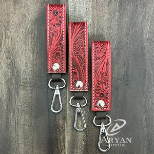 2025ใหม่พวงกุญแจหนังวัวลายดอกไม้ดีไซน์แบบมีสไตล์มีสายรัดข้อมือหนังที่หนีบกุญแจน่ารัก - Product Image 1