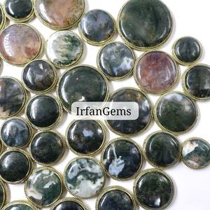 Brass Handmade Rings Pendants Jewelry Making Stone 100% Natural Moss Agate Grooved Pendant Loose Gemstones Bulk Lot Agate Stone - Product Image 5