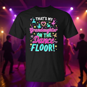 เสื้อยืดคู่ปู่ย่าตายายพร้อมลูกสาวบนพื้นที่เต้นรำ ผลิตภัณฑ์ส่งเสริมการขาย - Product Image 3