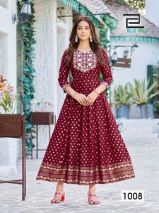 Anarkali Kurti en rayonne brodée de style pakistanais islamique pour femmes et filles, pour mariage, fête, vente en gros - Product Image 2