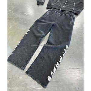 Pantalones de chándal bordados desgastados al sol lavado ácido algodón de alta calidad logotipo personalizado y conjunto de chándal con capucha para correr para hombre - Product Image 3