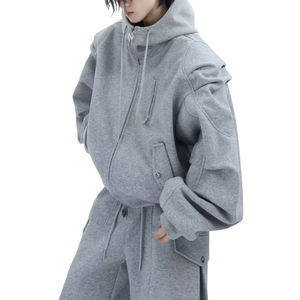 Ensemble de sweat-shirt surdimensionné d'hiver de haute qualité, couleur contrastée, bande latérale, sweat-shirt à col montant, veste, pantalon de survêtement ample pour homme, polaire - Product Image 1