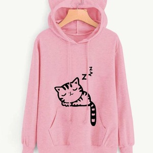 เสื้อฮู้ดไหมพรมมีหูน่ารักสำหรับผู้หญิง ระบายอากาศได้ดี มีซับใน ทรงหลวม อุ่นสบาย พร้อมเชือกผูกปรับได้ เหมาะสำหรับฤดูหนาวและฤดูใบไม้ร่วง - Product Image 3