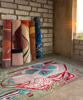 Tapis Garden Dreams, tissé à la main, luxe, laine/Tencel, motif floral, dos en latex, style farmhouse, poils longs, épais, anti-déchirure