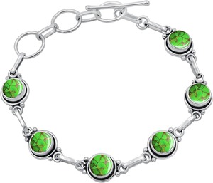 Gratitude Solid 925 Sterling Silver Turquoise Round Shape Gemstone Handmade Fine Silver Bracelet Jewelry Sterling Silver Jewelry - Product Image 5