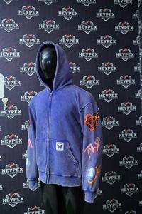 Sweat à capuche personnalisé 100% coton French Terry Broderie vieillie avec impression brodée lavage à l'acide strass - Product Image 2