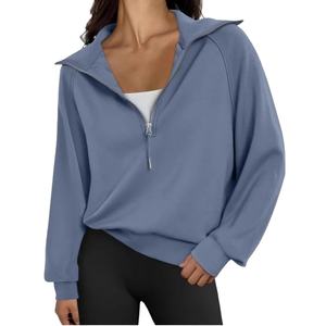 Sweat-shirt oversize tendance bleu clair brodé 100% coton pour femmes, ample, décontracté, de haute qualité, hiver, uni, écologique - Product Image 5