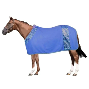 Horse <b>Rug</b> Fleece Lining Square Shape High Neck Waterproof Lightweight Durable Winter Outdoor Use Solid <b>Blue</b> Color <b>Large</b> Tail - Product Image 1