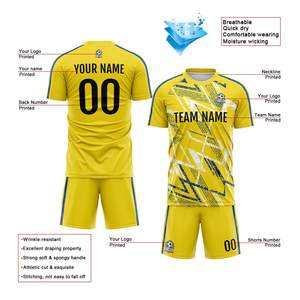 Uniforme de football personnalisé de haute qualité, léger, respirant, 100% polyester, logo d'équipe, col en V, manches courtes, antibactérien - Product Image 4