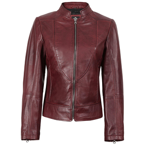 <b>Leather</b> <b>Jacket</b> For Women's Breathable Solid Color Quick Dry Front Zipper Stand Collar Multiple Pocket <b>Long</b> Sleeves Unique Design - Product Image 1