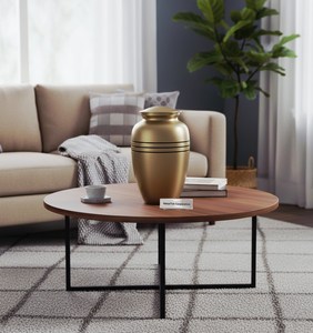 Urna de cremación de latón clásica de tres bandas dorada, colores personalizados, venta al por mayor, urnas funerarias de Metal, ataúd para humanos y mascotas, urna de bajo precio - Product Image 6