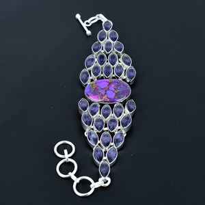 Natural Purple Copper Turquoise Amethyst Luxury GIA Certified Unisex <b>Charm</b> <b>Bracelet</b> Handmade 925 Sterling <b>Silver</b> February - Product Image 4