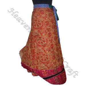 Magic Long 38 pulgadas Wrap Reversible Silk Wrap Halter 2 Capas Reversible Magic Silk Saris Wrap Falda larga Seda Nuevo - Product Image 6