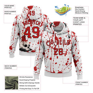 เสื้อฮู้ดสวมหัวแนวสปอร์ตชุดปาร์ตี้ฟักทองเปลวไฟฮาโลวีน3D สีขาว-แดงแบบกำหนดเอง - Product Image 2