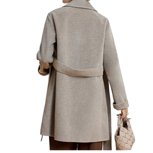 Abrigo de lana beige para mujer, estilo trench, holgado, con forro de piel de oveja, para otoño, manga larga, con bolsillos. - Product Image 2