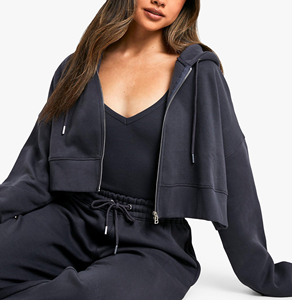 Sudaderas con capucha hechas a medida para mujer, Top corto, ropa informal de manga larga, sudaderas con capucha para mujer, sudaderas con cremallera, hombros caídos para mujer - Product Image 2