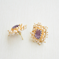 Anting Tusuk Berlapis Emas Kuningan Alami Batu Amethyst Alami Tekstur Matte Geometris Set Bezel Trendi Klasik Fashion