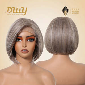 Peluca Sintética Clea-DWY 13x6 con Frente de Encaje, Sin Pegamento, 10 Pulgadas, Estilo Bob Rubio con Reflejos, Encaje Transparente - Product Image 2