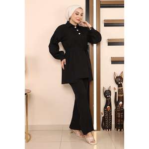 Ensemble décontracté 2 pièces pour femme MSW19129-1 Noir – Haut long et short à ourlet fendu longueur midi – Tailles XS à XL - Product Image 3