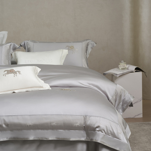 Parure de lit de luxe en coton brodé motif cheval, 4 pièces, en coton soyeux haute densité, housse de <span class=keywords><strong>couette</strong></span>, qualité hôtelière, pour lits King et Queen - Product Image 2