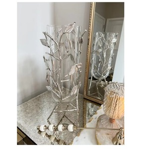 Unique Leaf Pattern Gold Metal Vase with <b>Glass</b> Tube Handcrafted Accent Perfect for Minimalist Home Decor and Modern Interiors - Product Image 6