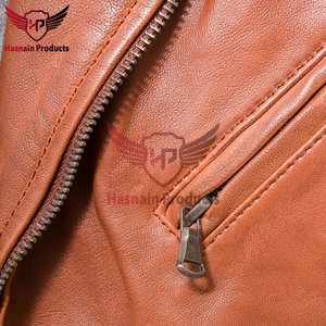 Blouson en cuir pour homme, couleur tan, style motard, matelassé losanges aux épaules, coupe ajustée, en cuir d'agneau véritable, vêtement d'extérieur décontracté pour moto - Product Image 4