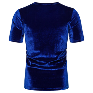 Nouveau T-shirt en velours pour homme personnalisé 2026 Respirant Bleu uni Haute qualité Décontracté Hiver - Product Image 6