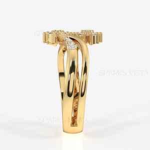 Lujo Floral Duo Moissanite Diamond 10K/14K/18K oro para mujeres, elegante compromiso boda Banda, regalo de joyería fina - Product Image 5