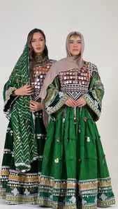 Afghani Womens <b>Linen</b> Satin Casual <b>Dress</b> Handmade Sequined Embroidery Button Detail Natural Comfortable Fit Everyday Wear Casual - Product Image 3