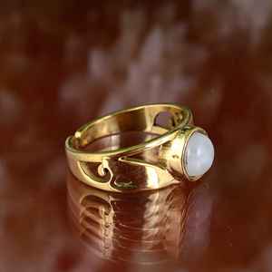 แหวนโบฮีเมียนทองเหลืองทำด้วยมือสำหรับผู้ชายเครื่องประดับแฟชั่นชุบทอง24k ประดับพลอยสีรุ้งธรรมชาติที่มีสไตล์ - Product Image 2