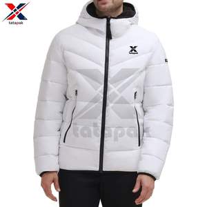 Veste matelassée à capuche décontractée respirante pour hommes, vêtements d'extérieur d'hiver en polyester épais isolé et écologique, marque personnalisée - Product Image 1