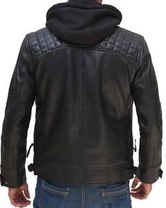 แจ็คเก็ตหนังสีดำมีฮู้ดผู้ชาย Johnson - Product Image 2